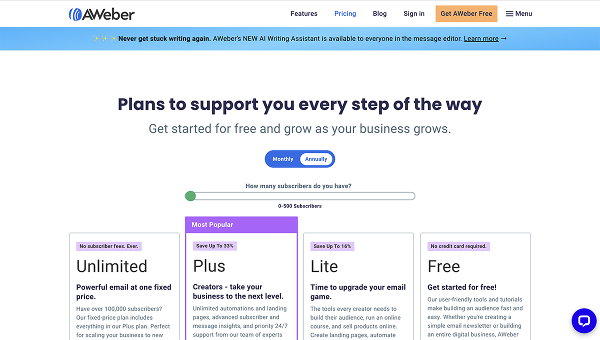 email marketing tool - Aweber pricing