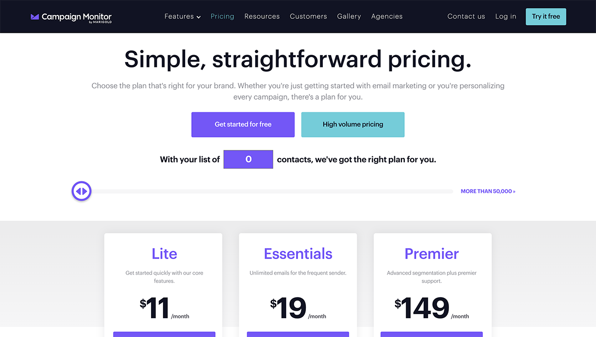 email marketing tool - Campaign Monitor pricing