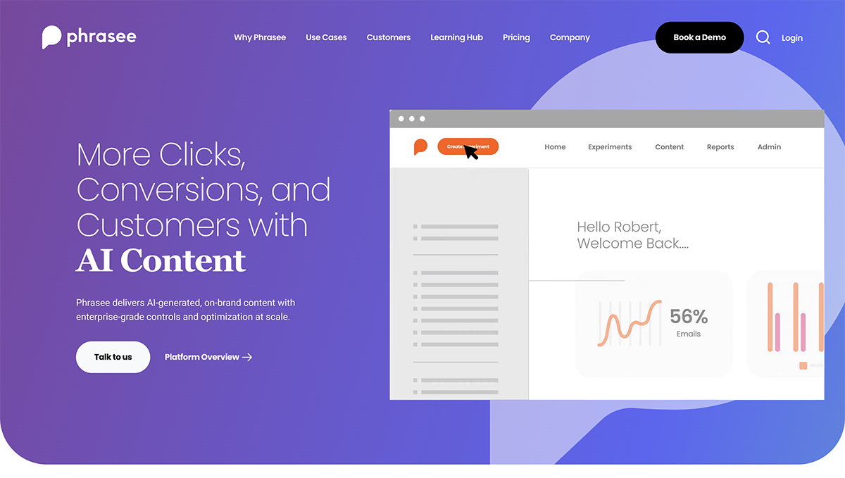 email marketing tool - Phrasee home page