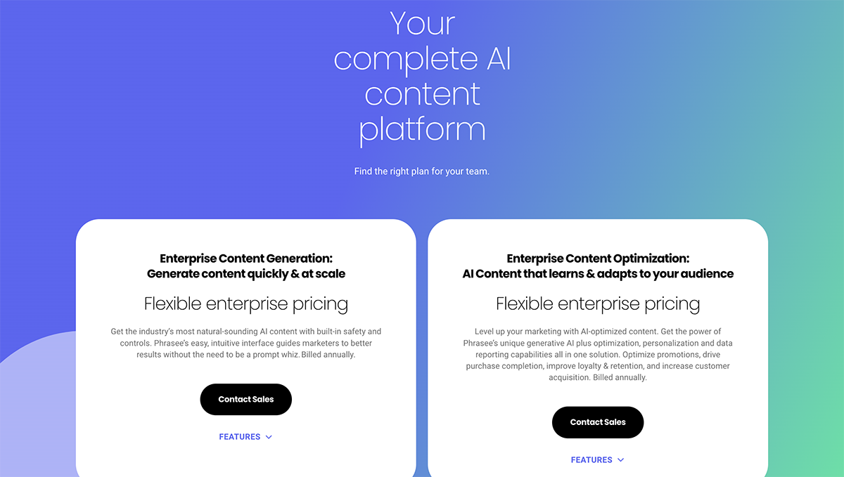 email marketing tool - Phrasee pricing
