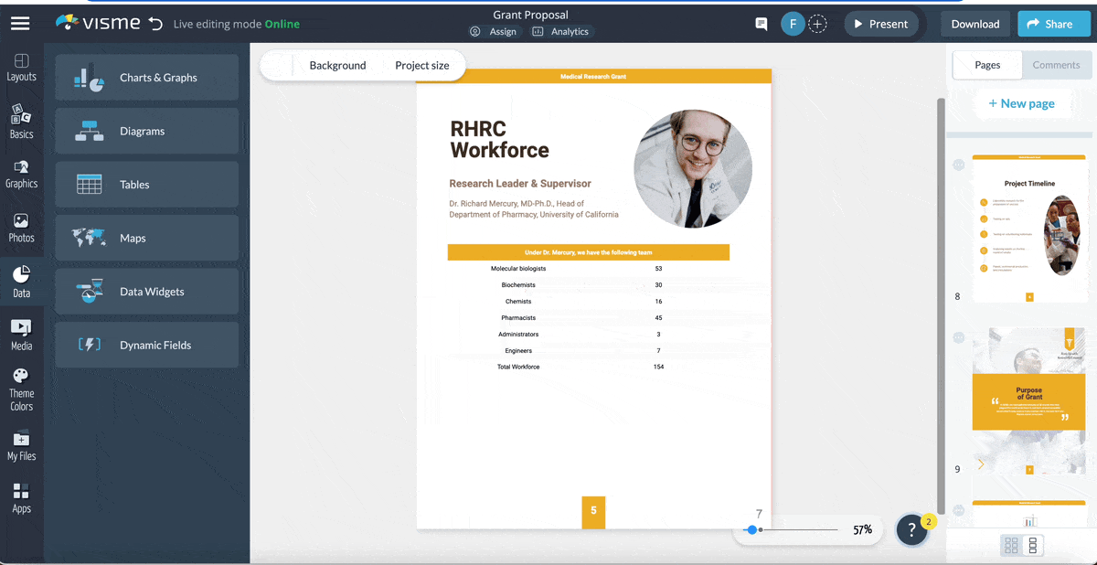 adding charts and data visualization to template