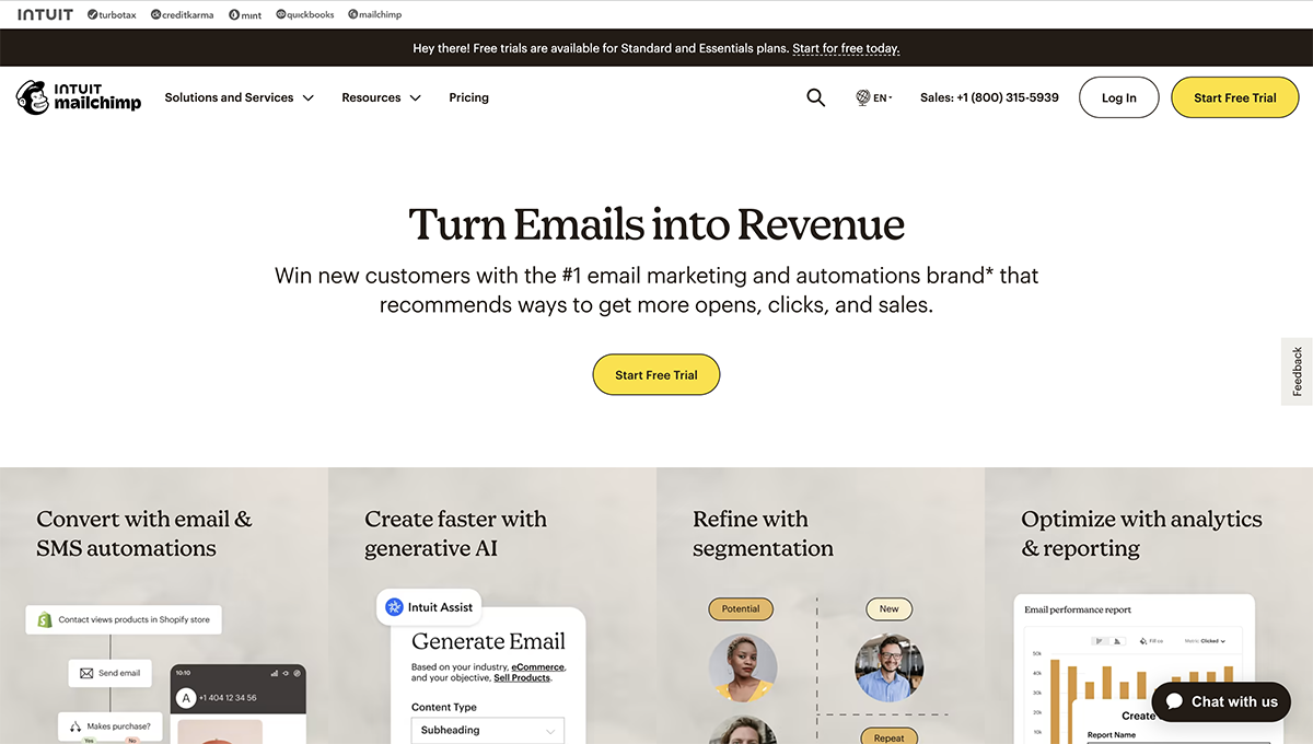 Intuit mailchimp home page