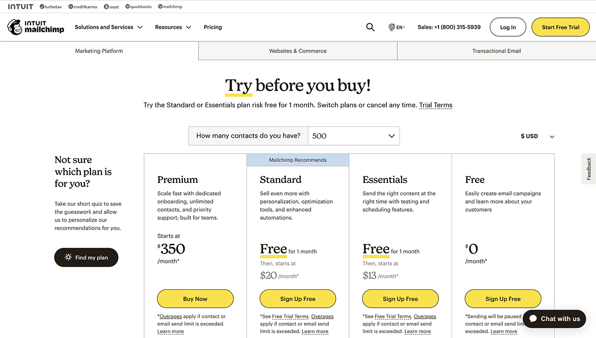 Intuit mailchimp pricing