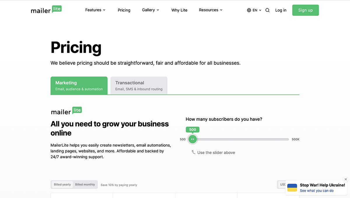 Mailerlite pricing