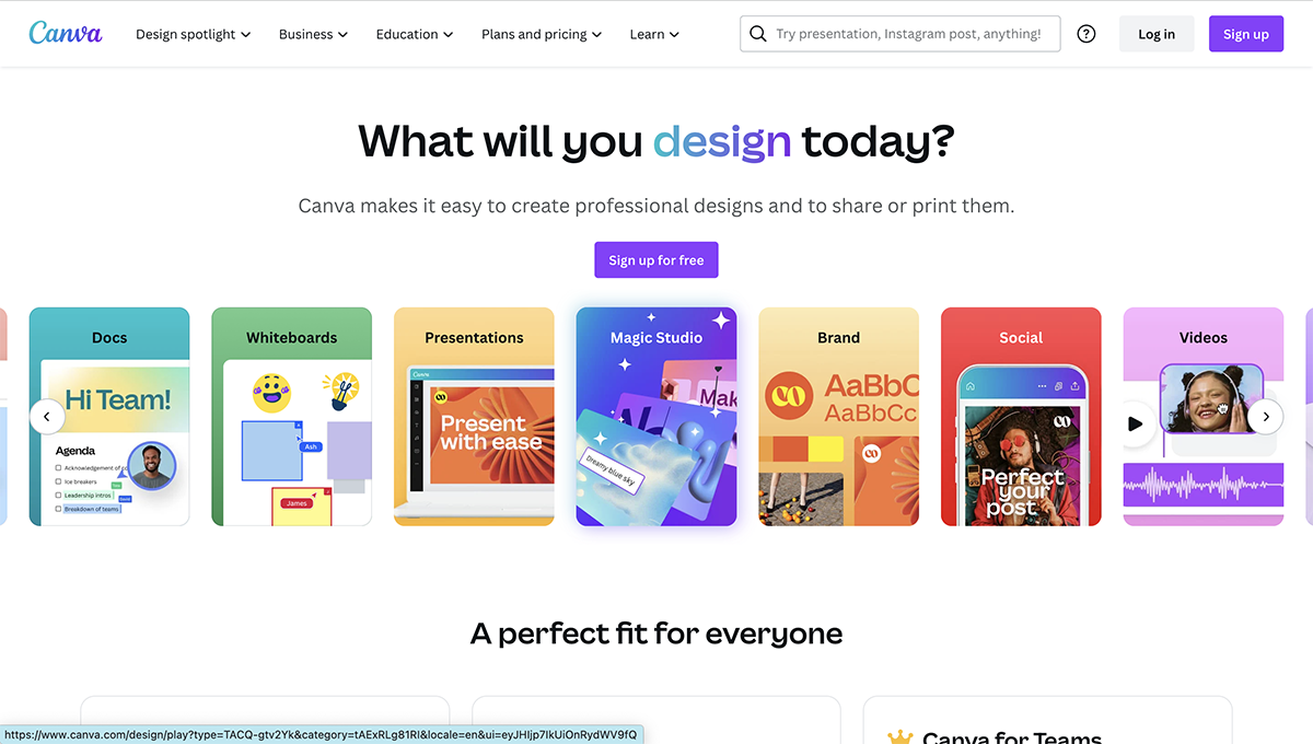 Canva home page