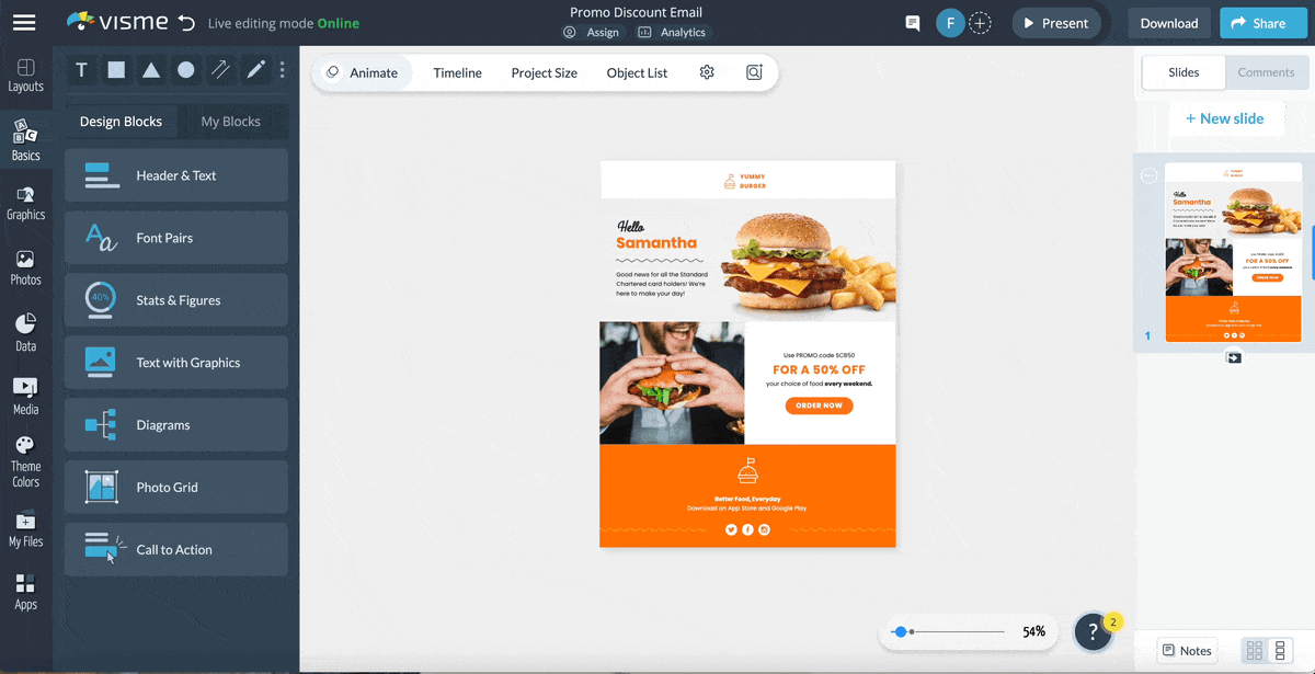 how to add animations and interactive elements in Visme