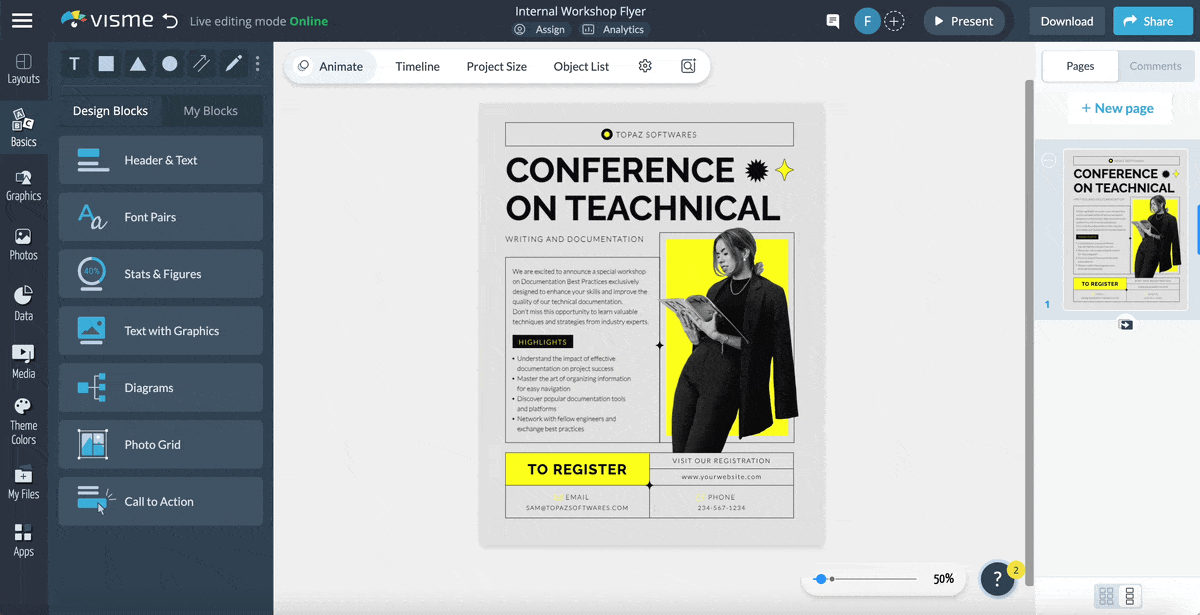 a GIF showing how to customize flyers in Visme