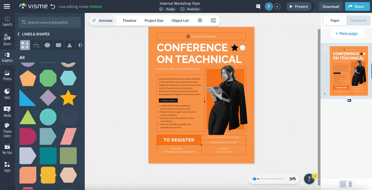 a GIF showing the download and sharing option in Visme