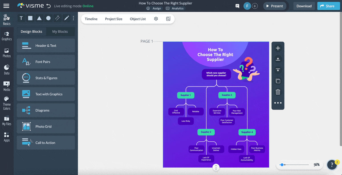 a GIF of customizing a decision tree template