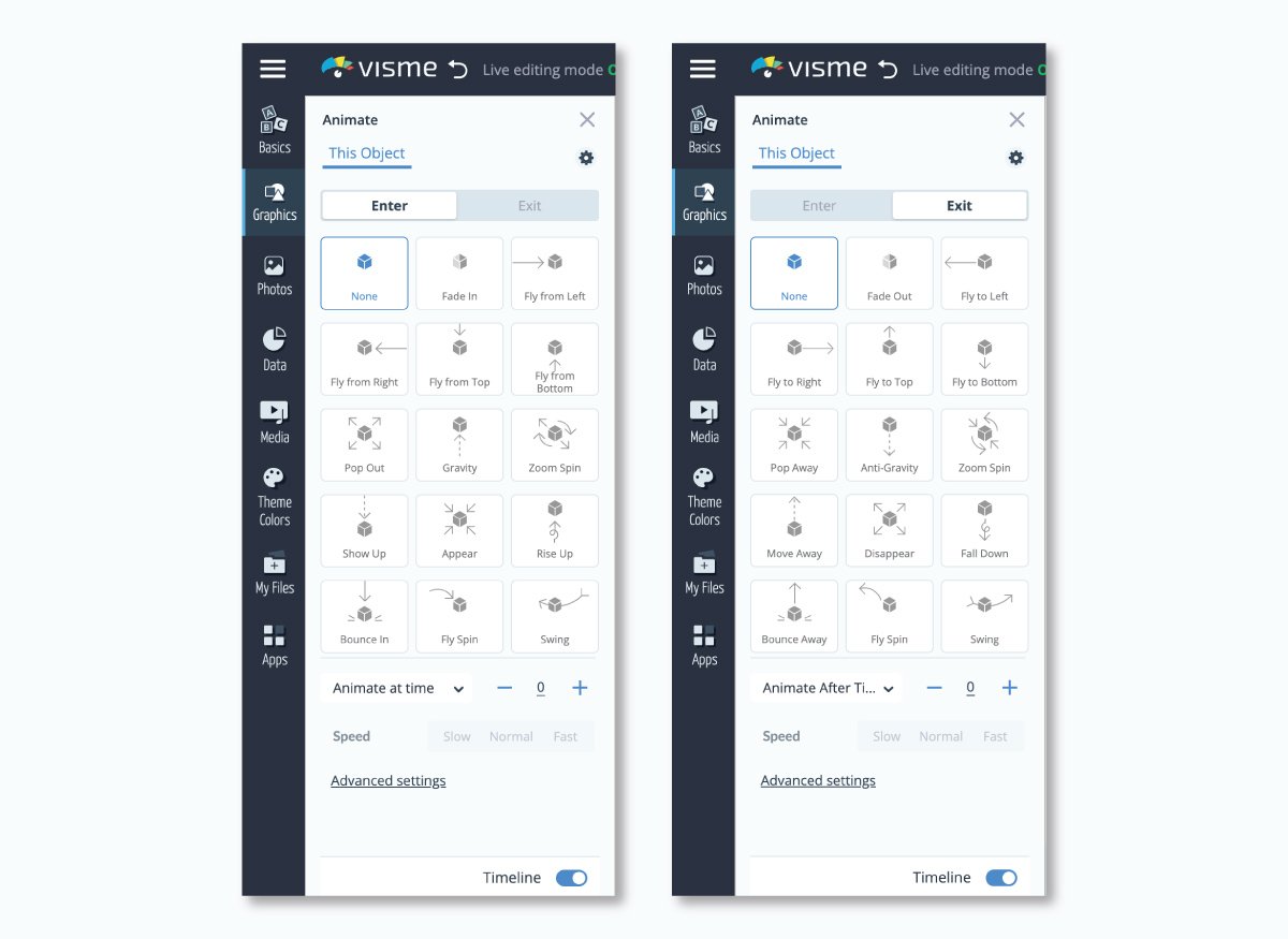 Enter and Exit Effects in Visme