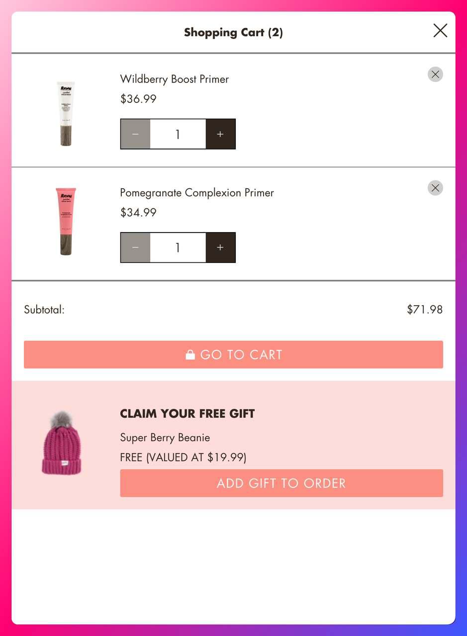 Website pop examples - Raww Cosmetics
