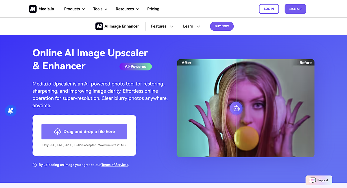 best ai image upscale - Media.io home page 