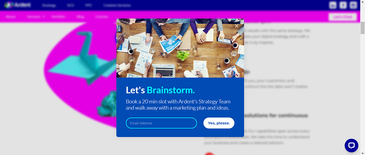 Website pop examples - Ardent