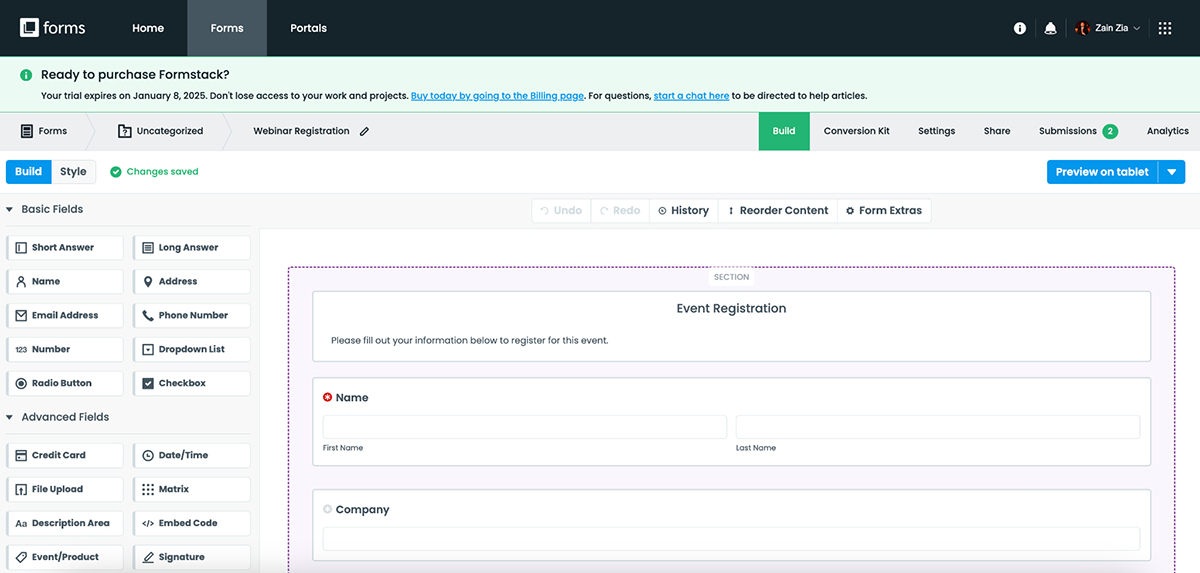 Best Online Form Builders - Formstack interface
