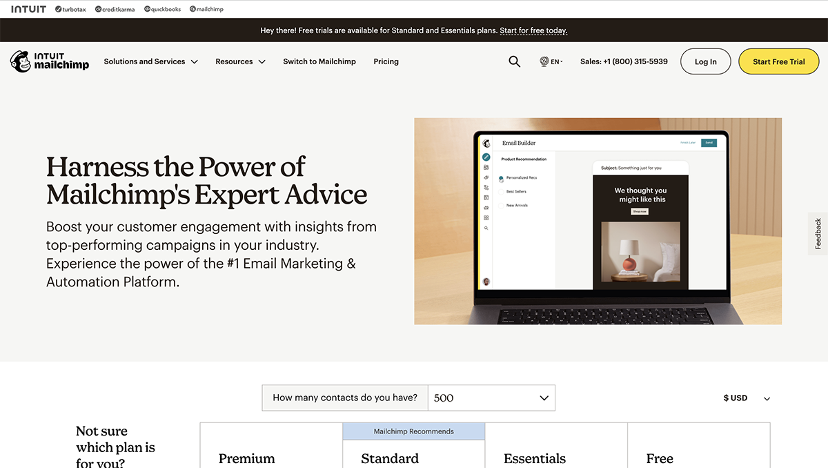 b2b lead generator -Intuit Mailchimp home page