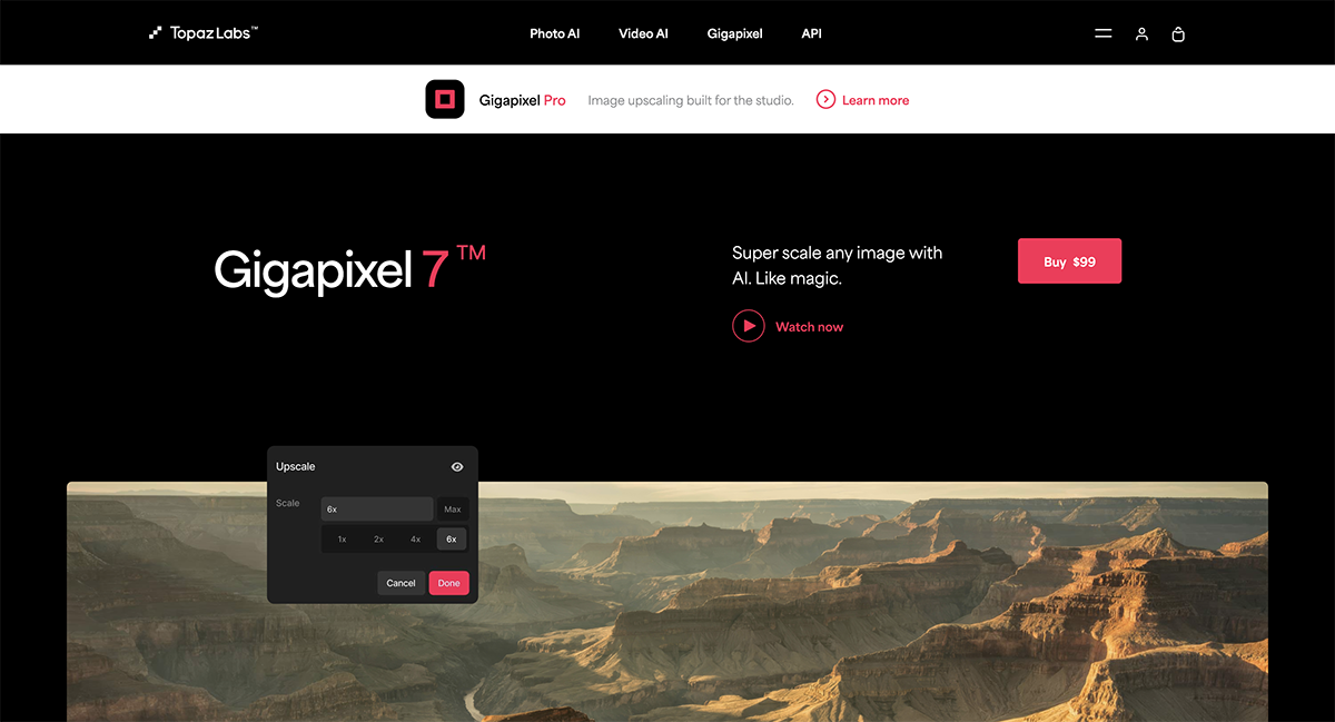 best ai image upscale - Gigapixel AI home page
