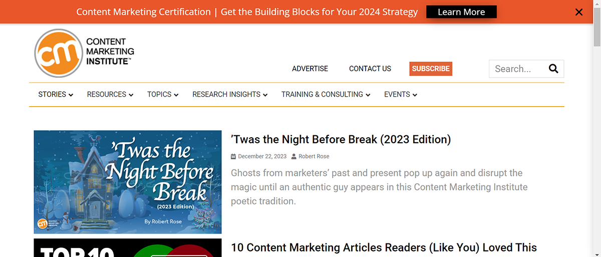 Website pop examples - Content Marketing Institute