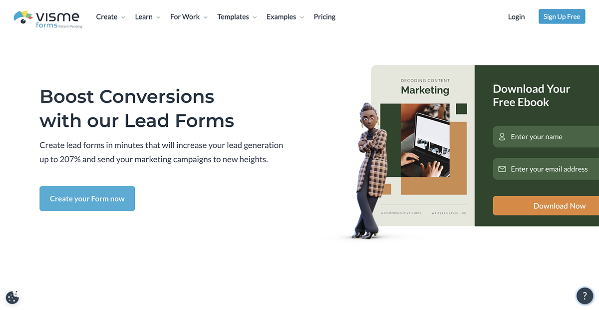 b2b lead generator - Visme lead form homepage