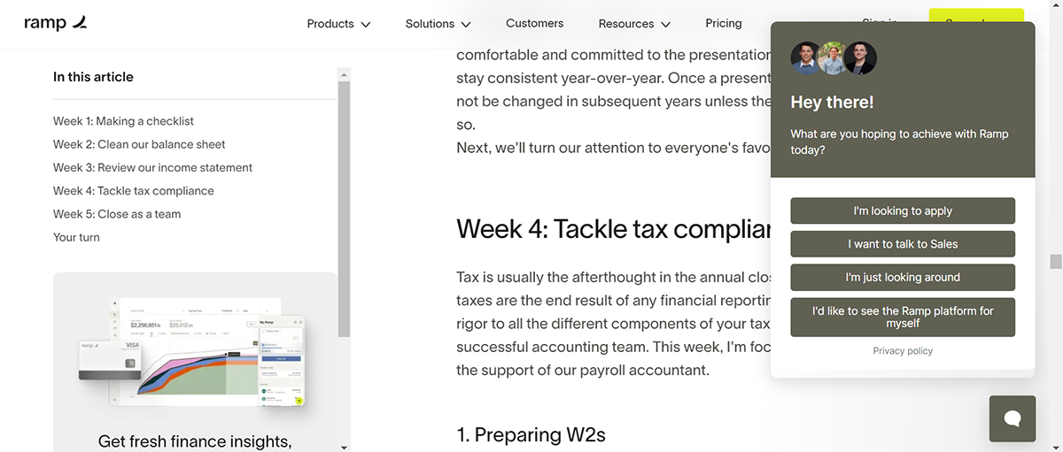 Website pop examples - Ramp