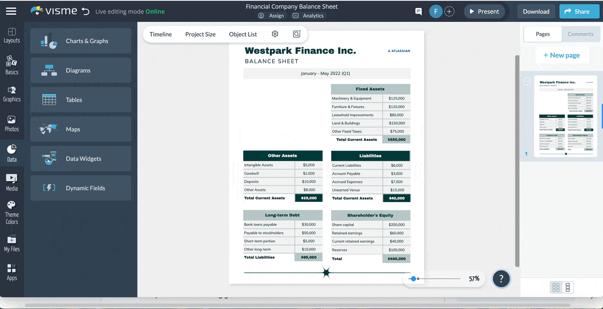 a GIF showing how to embed tables in Visme.
