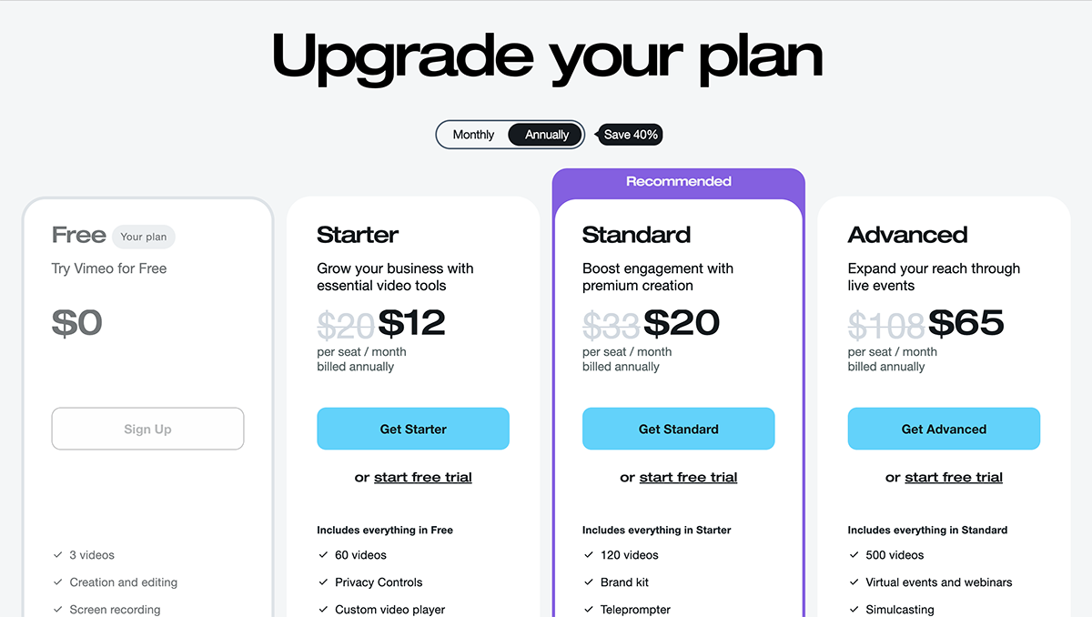 Best Free Video Editing Software - Vimeo pricing