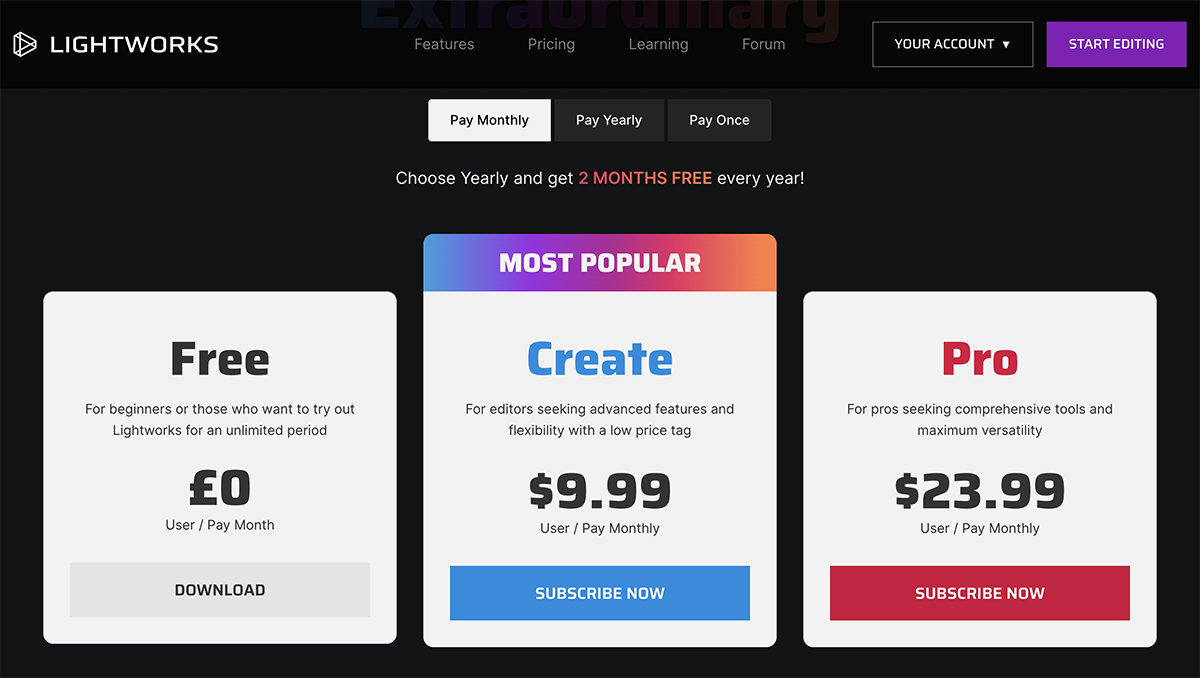 Best Free Video Editing Software - Lightworks pricing