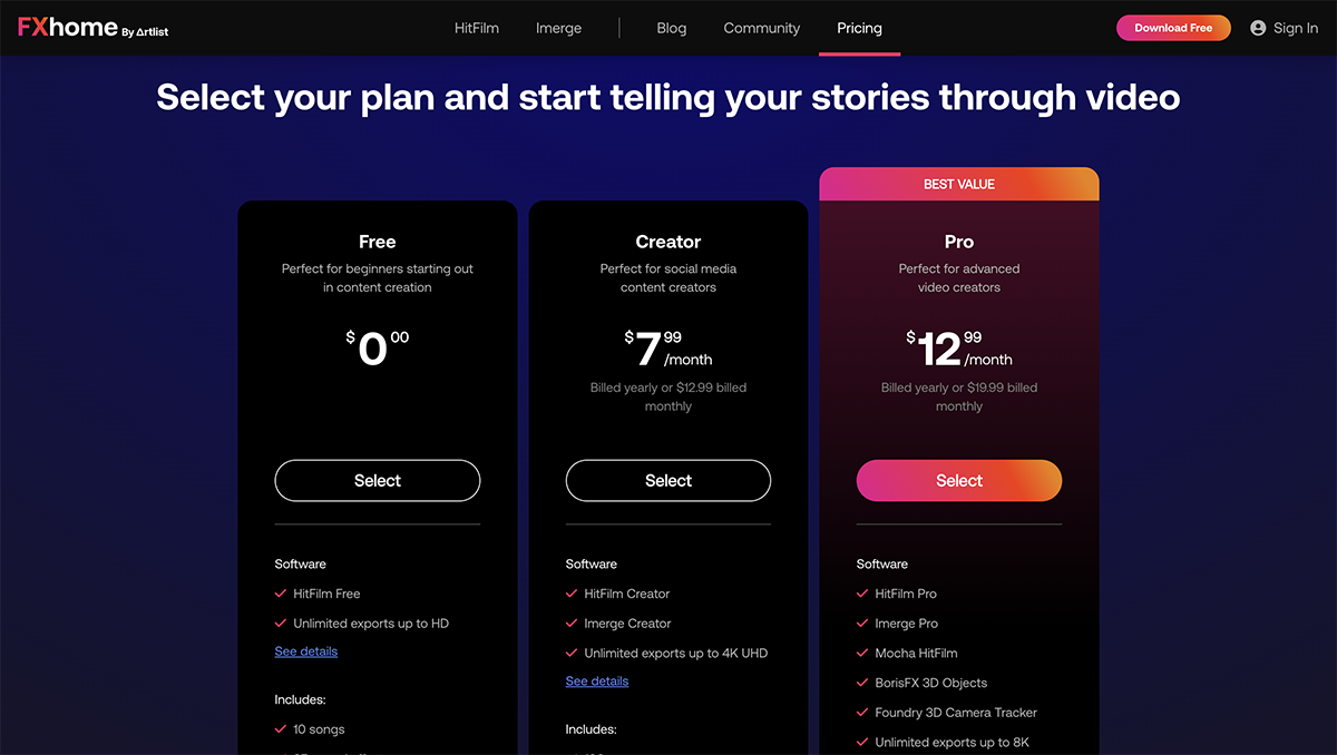 Best Free Video Editing Software - HitFilm Express pricing