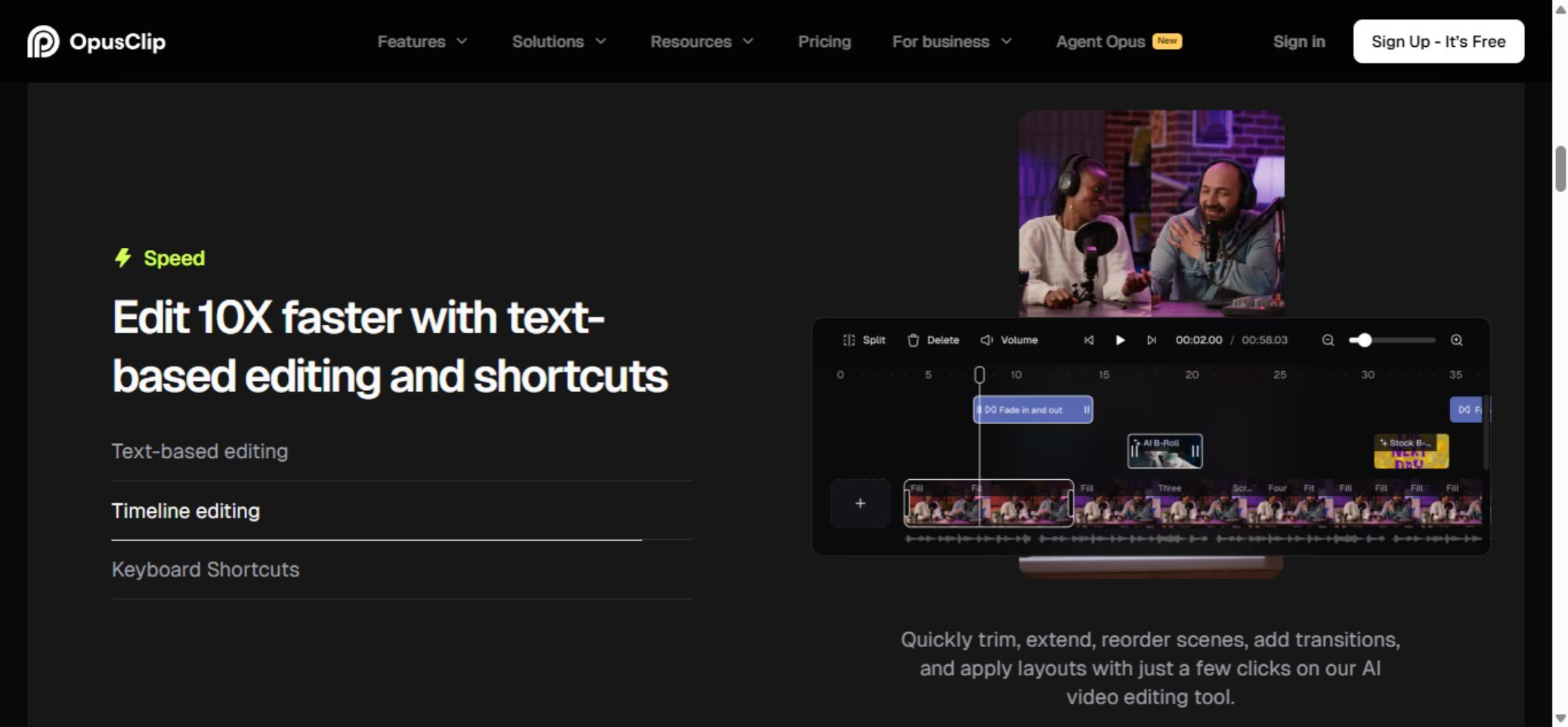OpusClip Home Page Features.