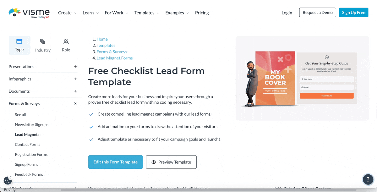 Visme Form Fields options.
