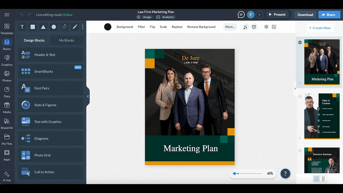 a GIF showing the download and sharing options in Visme