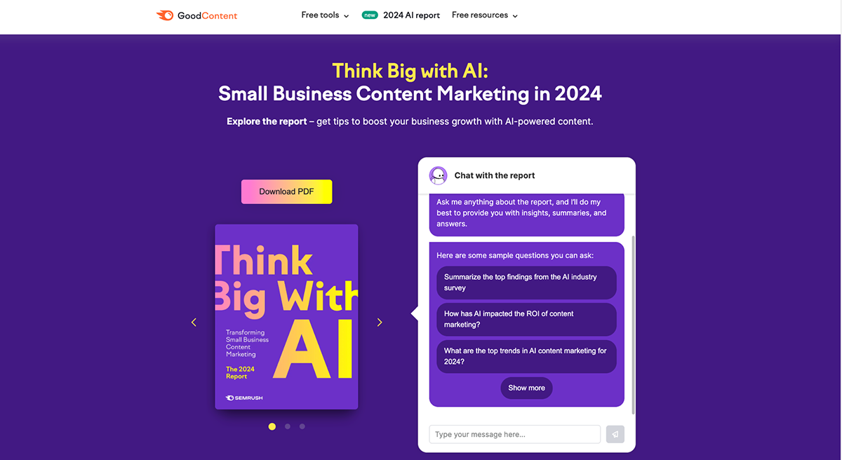 create a lead magnet - Semrush's Think Big with AI: Small Business Content Marketing in 2024
