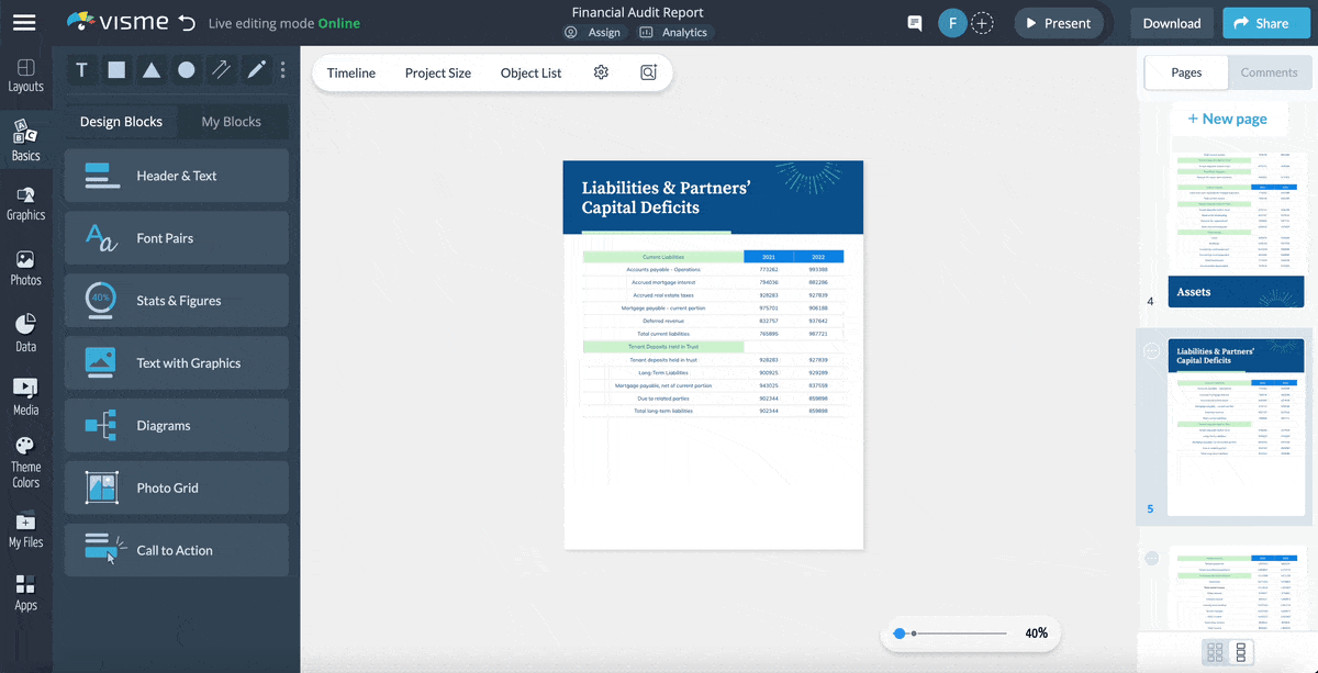 A GIF of adding charts or graphs to an audit report