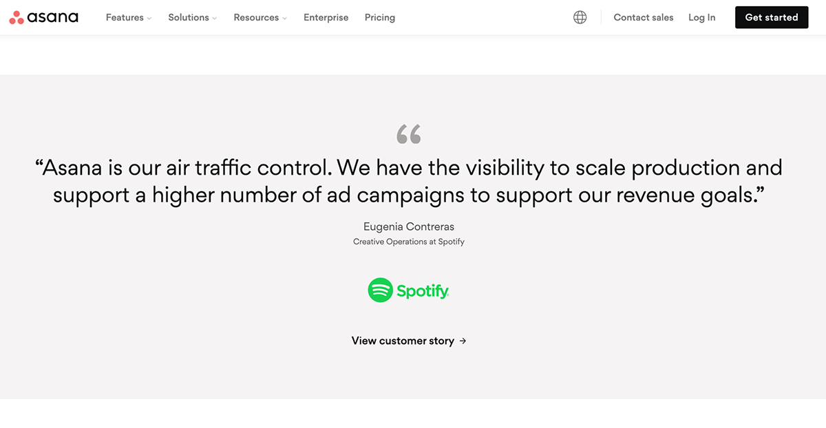 B2B lead nurturing - image of customer testimonial on Asana