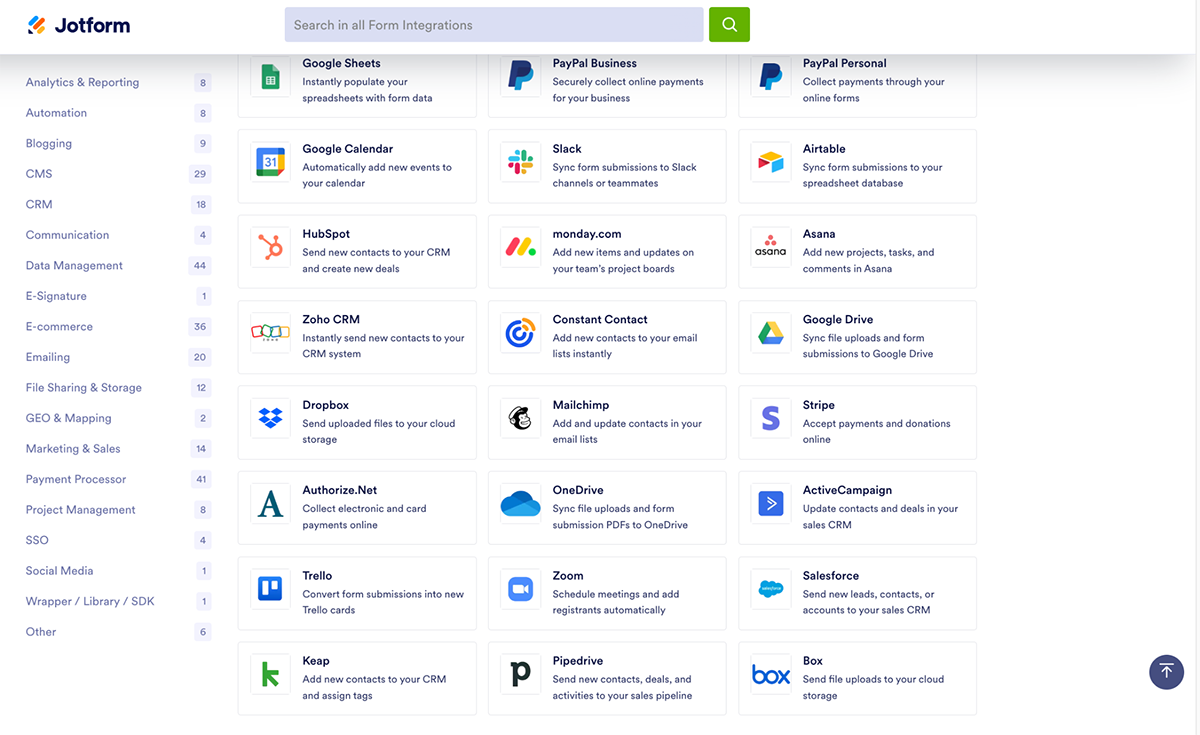 jotform vs google forms - jotform integrations
