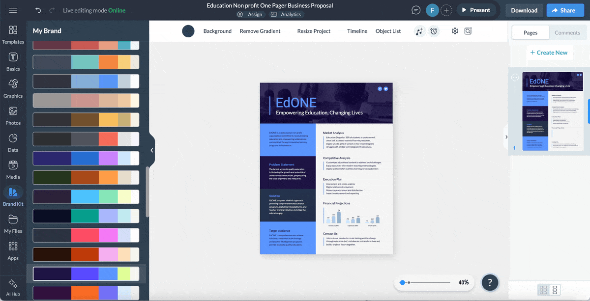 nonprofit one pager - changing fonts in Visme editor