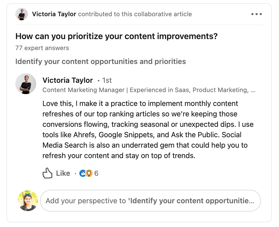 B2B lead nurturing - Contriibuting on LinkedIn