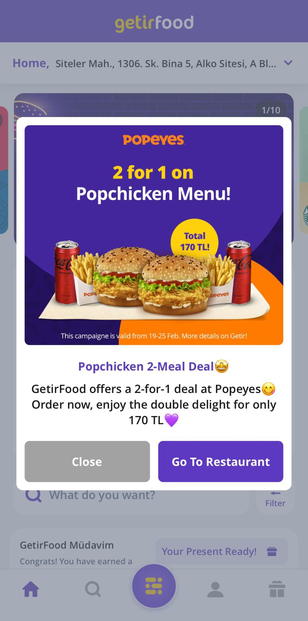 Lead nurturing - Getir: In-App Popup