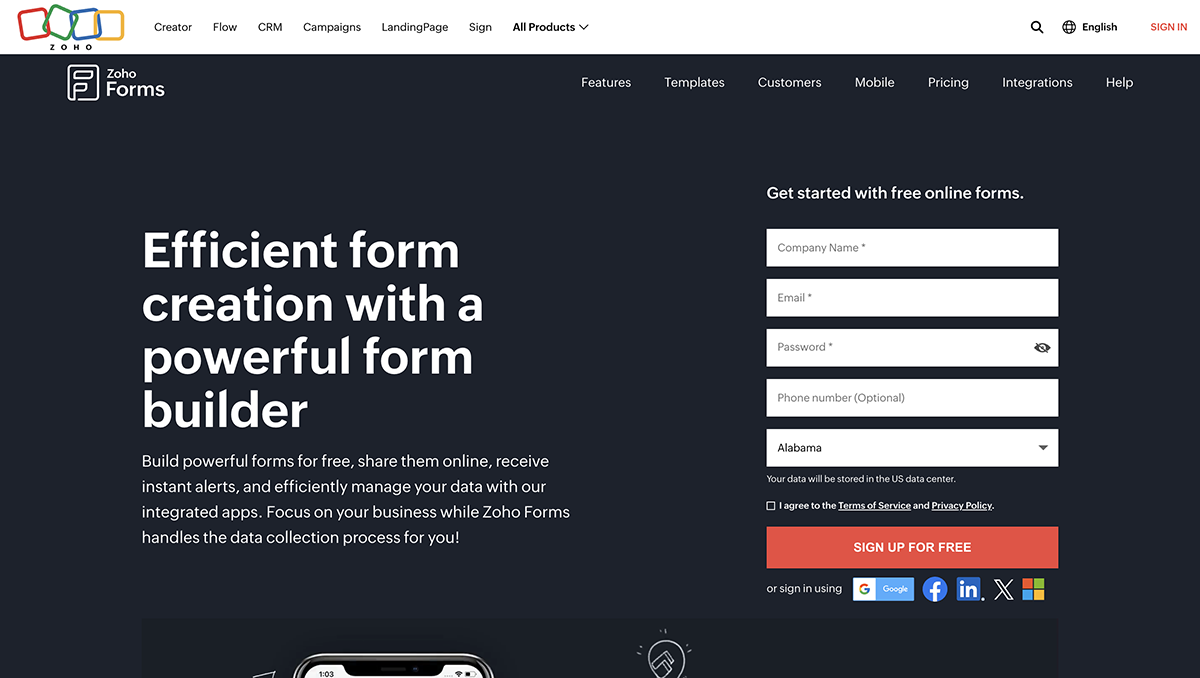 Typeform alternatives - Zoho home page