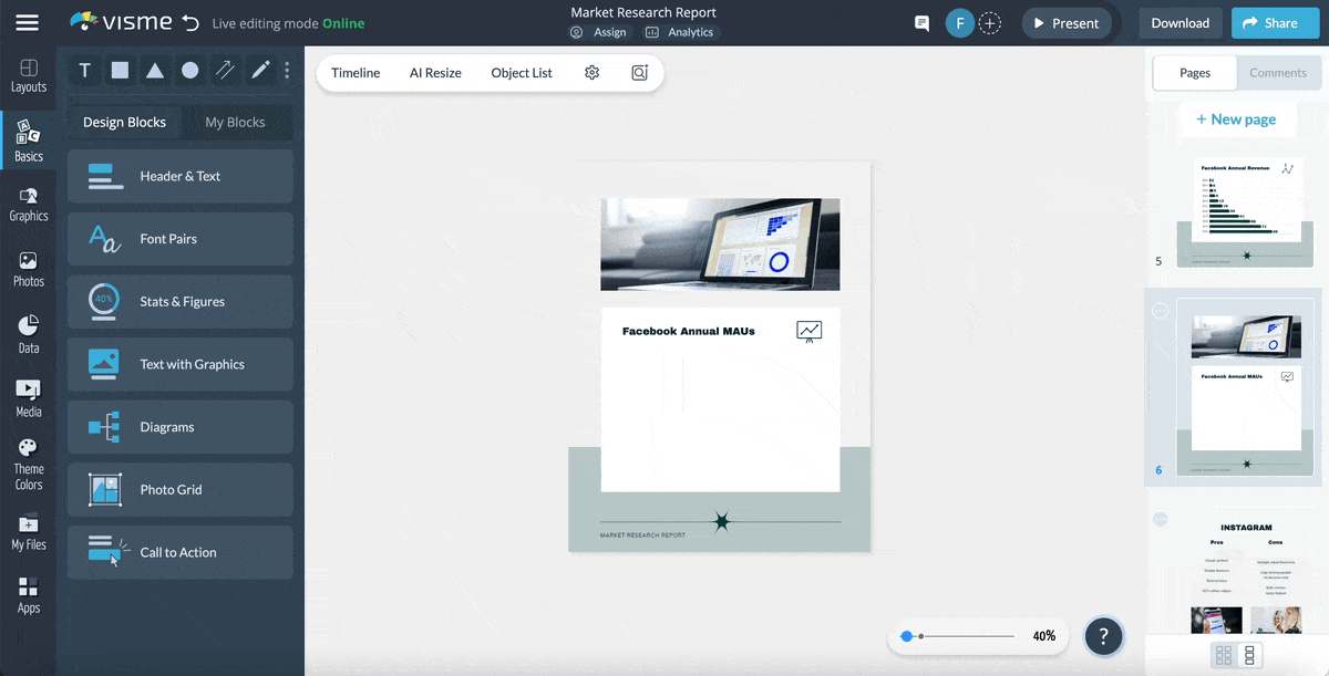 a GIF of adding data visualization to a report 