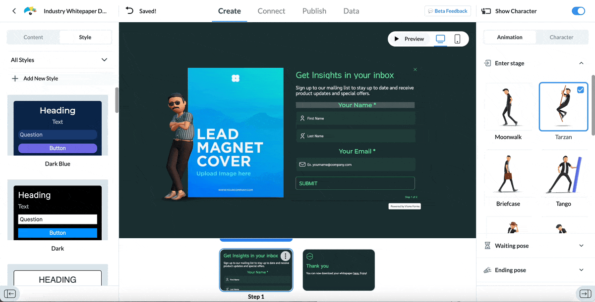 Typeform alternatives - a GIF of cusotmizing Visme forms