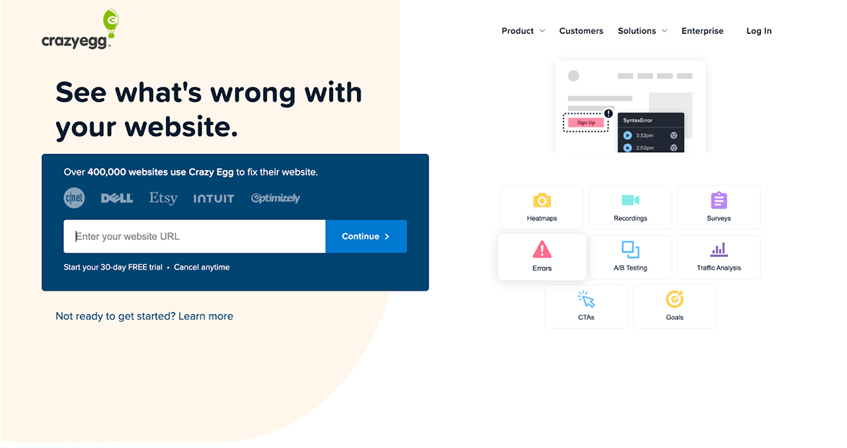 Gated content- Crazy Egg home page - free trial