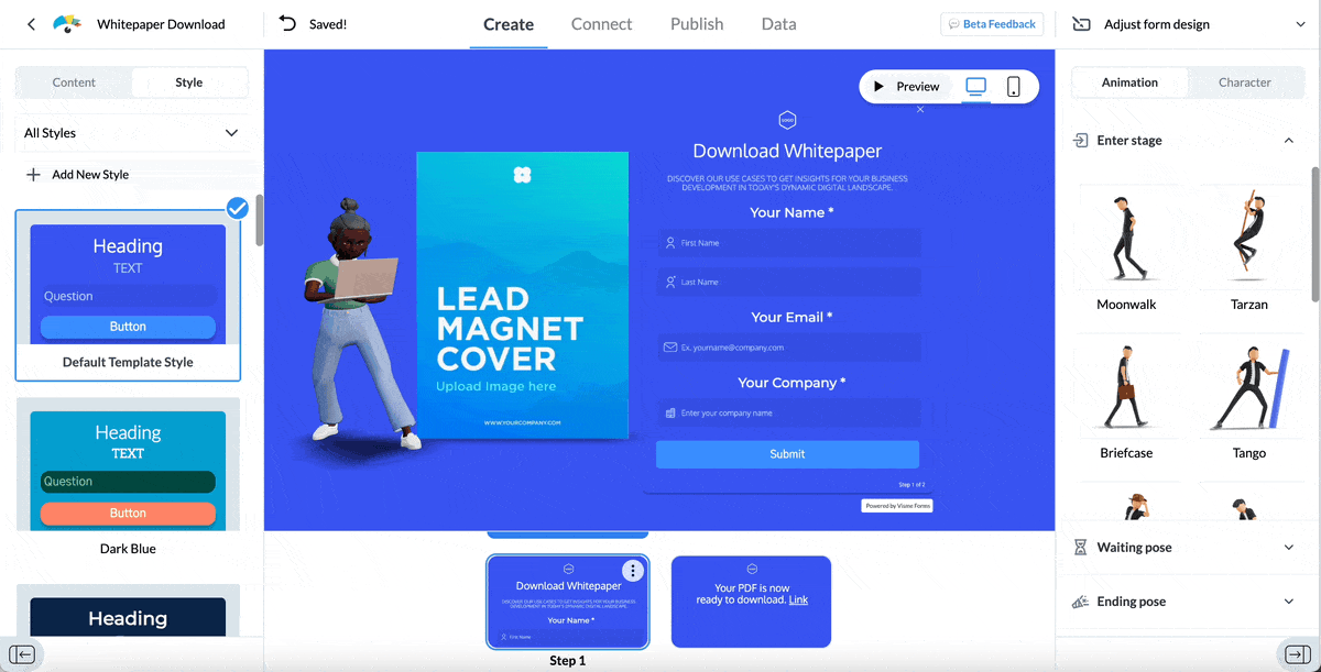 a GIF of how to customize form content 