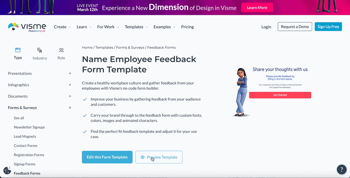 Employee feedback form Visme
