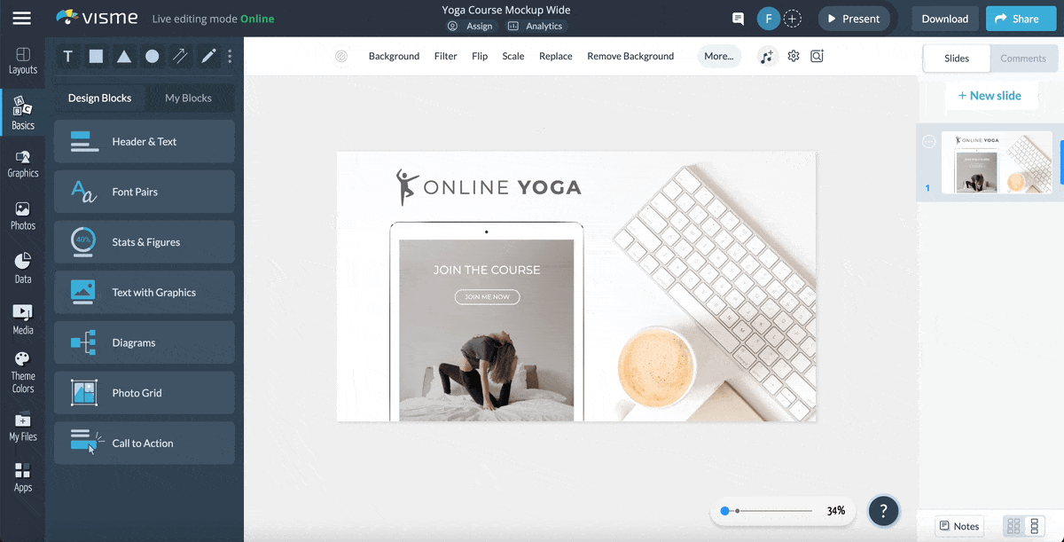 a GIF of Visme's collaboration and workflow feature