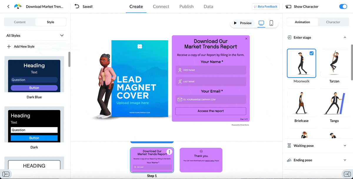 a GIF of customizing a lead capture form in Visme