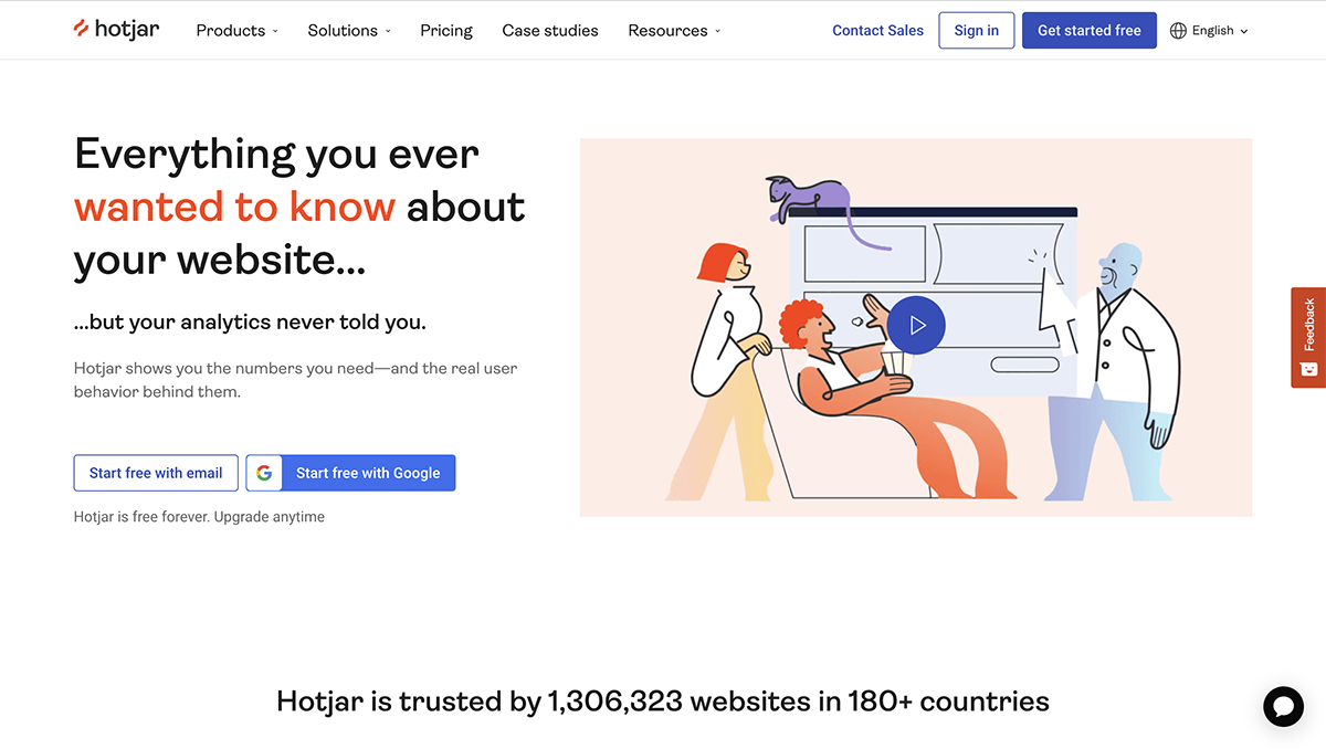 Hotjar home page- conversion rate optimization tools