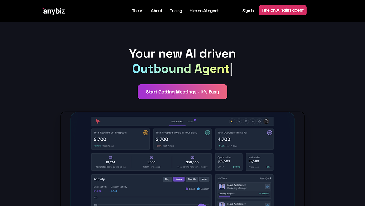 AI lead generation tools - Anybiz homepage
