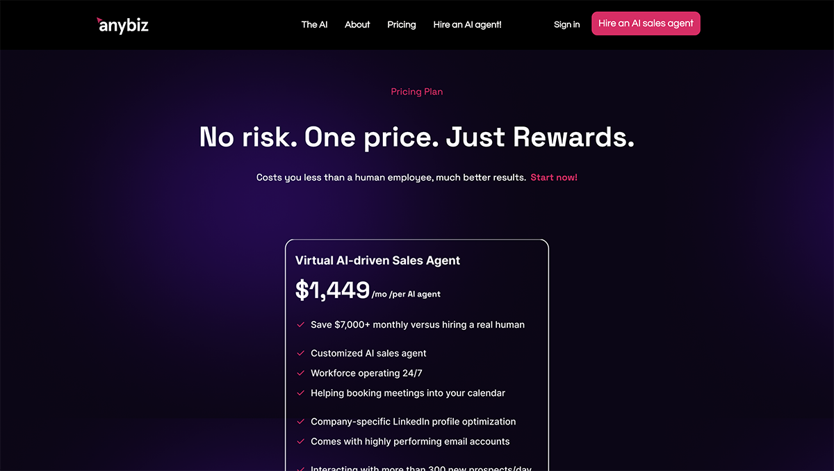 AI lead generation tools - Anybiz pricing page