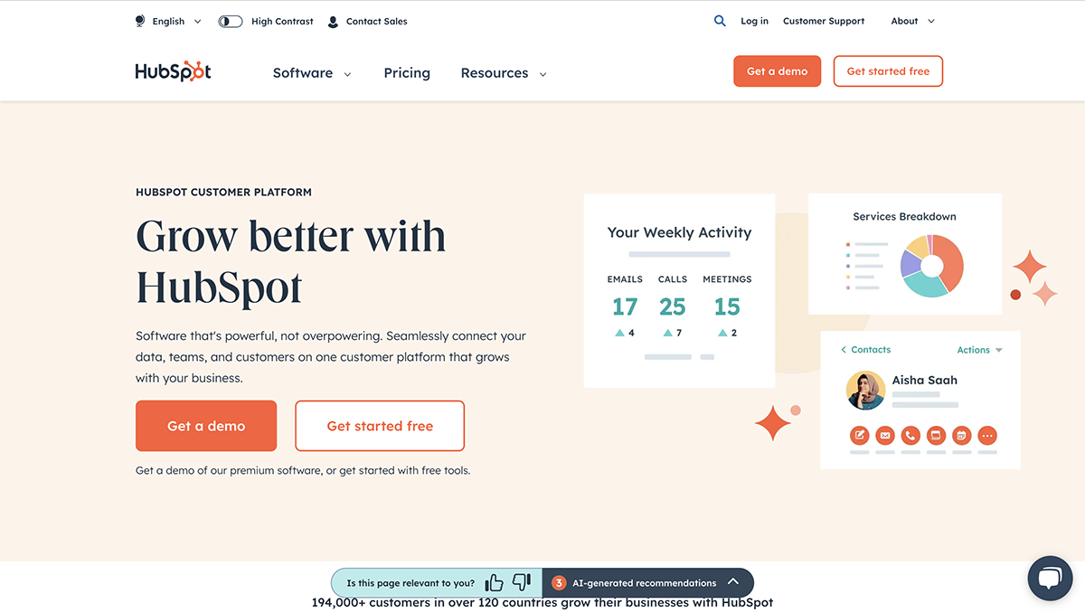 HubSpot home page- conversion rate optimization tools