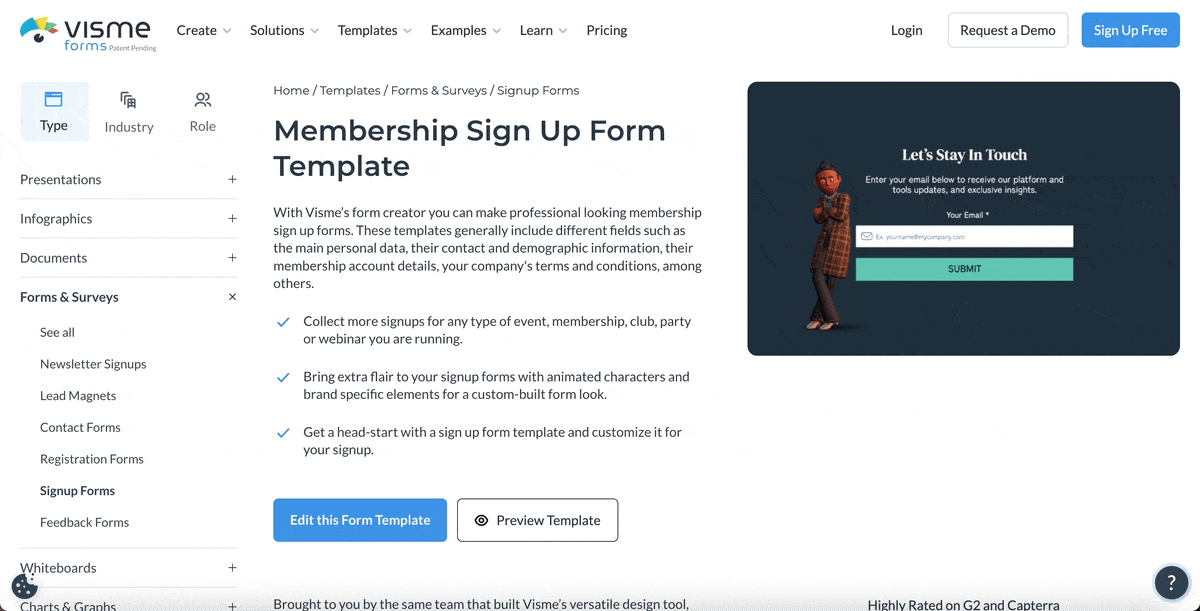 Visme Forms Membership Sign Up Form Template